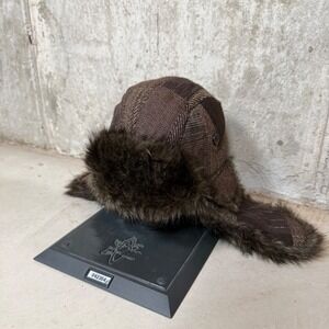 San Diego Hat Co Brown Patchwork Faux Fur Trapper Hat Aviator Winter Cap O/S